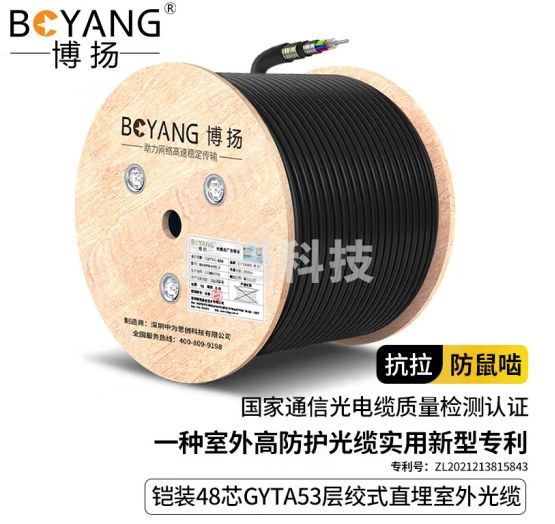 博扬 GYTA53重铠地埋单模室外光缆 48芯光缆 层绞式直埋光缆铠装通信光纤线 100米BY-GYTA53-48B1.3