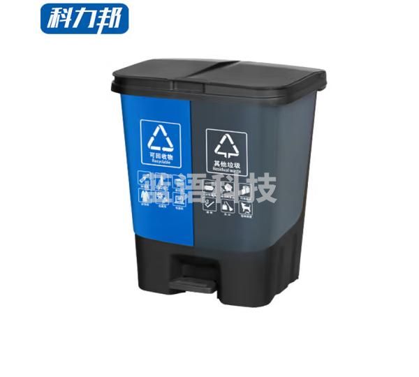 科力邦（Kelibang） 分类垃圾桶 脚踏式加厚40L塑料垃圾桶带盖双桶户外办公商用环卫垃圾桶翻盖 KB1012 蓝灰