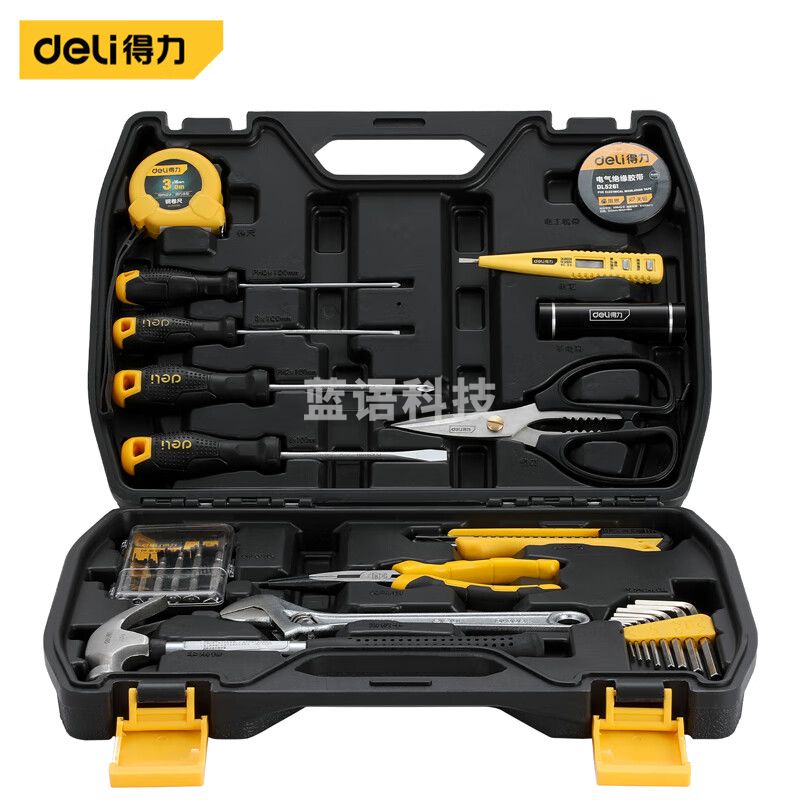 得力(deli)DL5963 家用多功能五金工具箱手动工具套装电工工具箱家用应急包27件