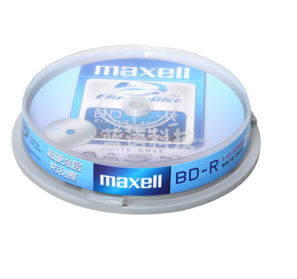 麦克赛尔（Maxell）BD-R光盘 刻录光盘 光碟 空白光盘 蓝光碟 4速25G台产 桶装10片