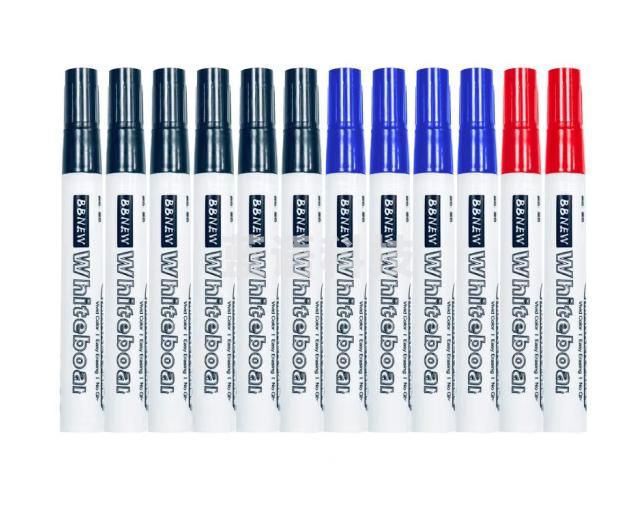 BBNEW 三色白板笔套装 办公会议/儿童涂鸦绘画 易擦水性12支/盒 6黑4蓝2红 NEWB01