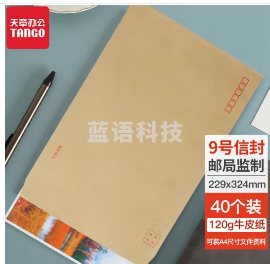 天章（TANGO）信封9号 牛皮纸大信封袋229*324mm文件袋120g加厚40只/包大号C4邮局标准信封