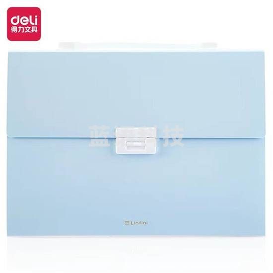 得力72410风琴包(浅蓝)多层文件夹学生办公资料袋事务包小清新试卷收纳袋