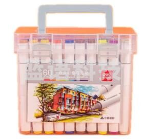 得力70803-60色酒精性三角杆马克笔(混)(60色/桶)