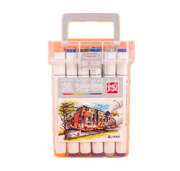 得力70803-36色酒精性三角杆马克笔(混)(36色/桶)