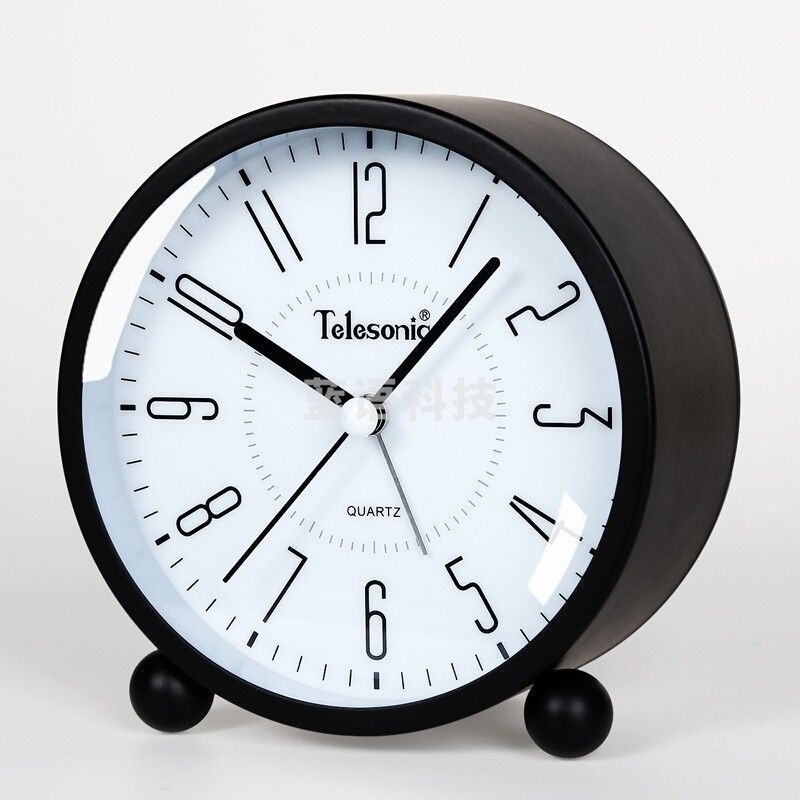 天王星(Telesonic) 闹钟 简约床头小闹钟卡通夜灯学生懒人电子钟创意夜灯卧室时钟闹表 曜石黑