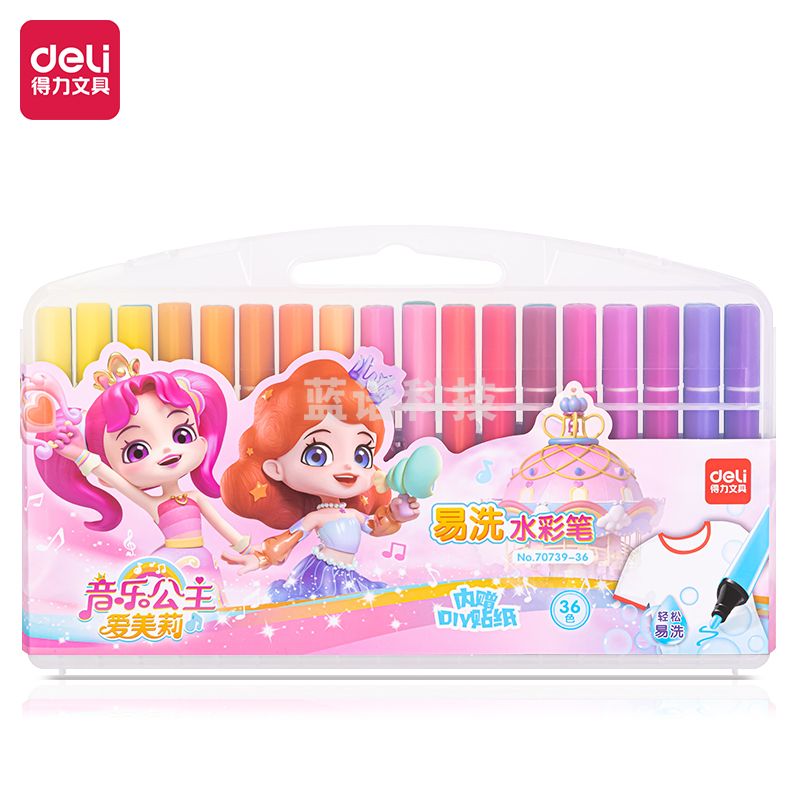 得力70739-36_PP盒装音乐公主三角杆水彩笔(混)(盒)