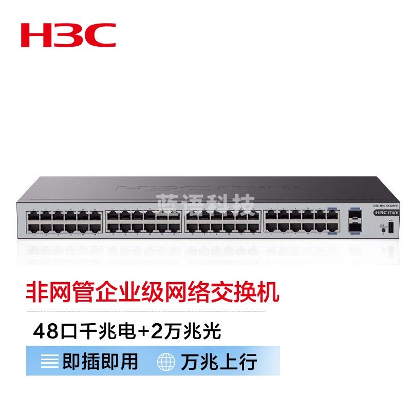 新华三（H3C）48口千兆电+2万兆光纤口非网管企业级网络交换机 机架式网线分流器 S1250FX
