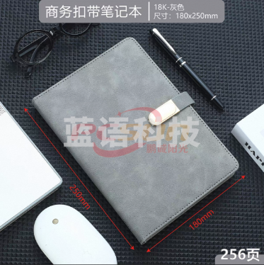 精装带扣 皮面本简约记事本笔记本灰色180*250mm 256页 18K （本）