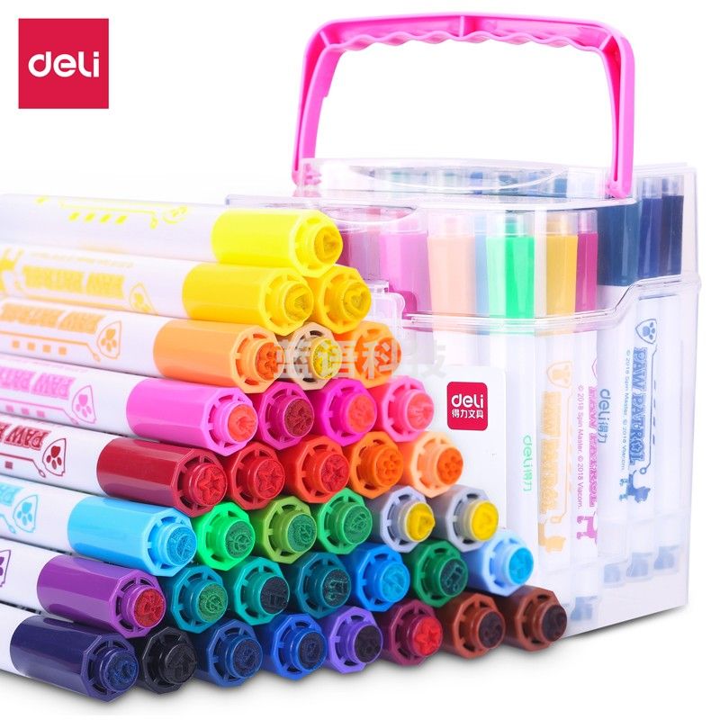 得力70699_36色汪汪队立大功印章水彩笔(粉)可水洗印章头学生水彩笔儿童绘画笔开学礼物