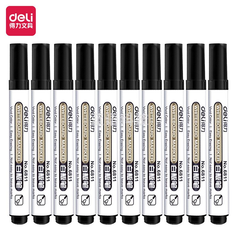 得力6811白板笔(黑)(支)(10支/盒)