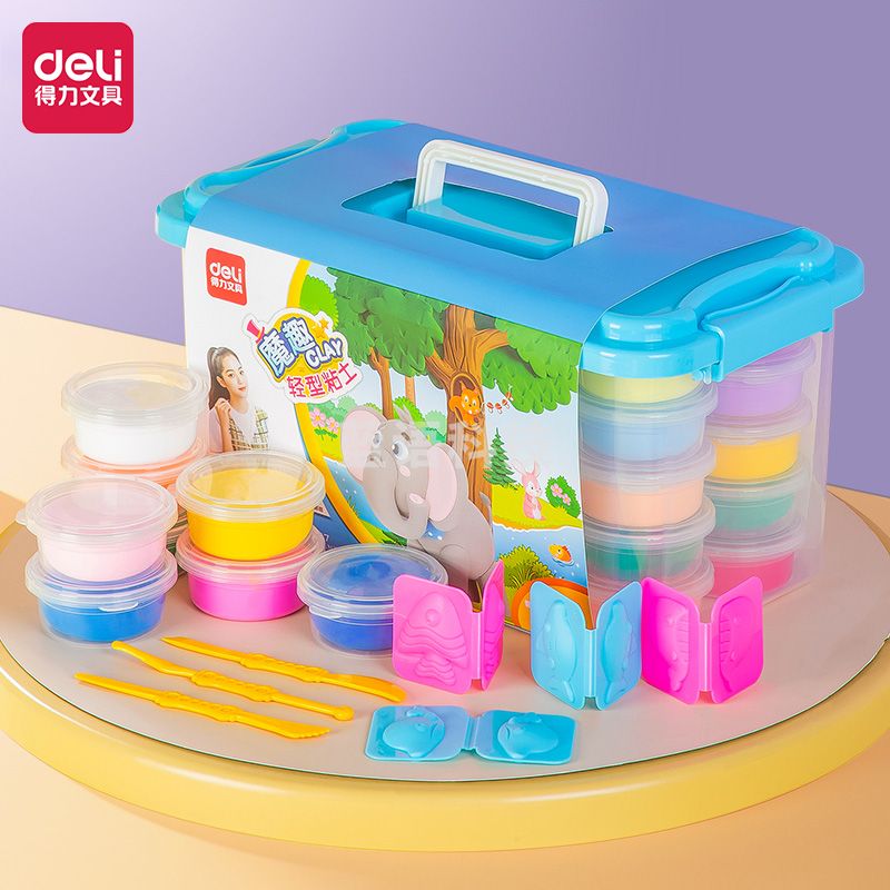 得力67817_36色工具箱粘土(蓝)(桶)