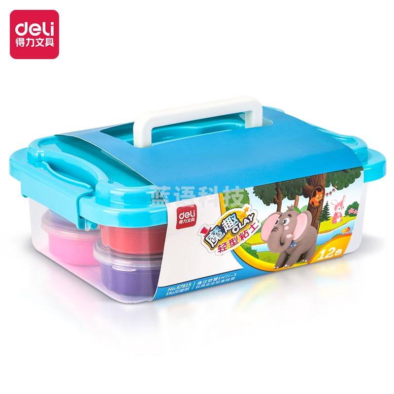 得力67815_12色工具箱粘土(蓝)(桶).