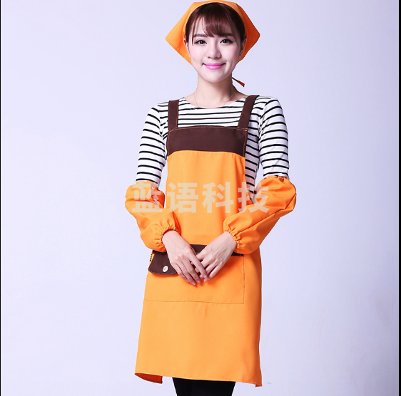 围裙 套袖 头巾 橘黄色 三件套