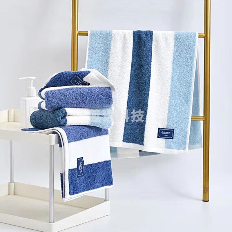 洁丽雅(Grace)毛巾家纺新疆长绒棉  纯棉柔软 毛巾洗脸 条纹家用洁面巾72*34cm/100g   10条/包