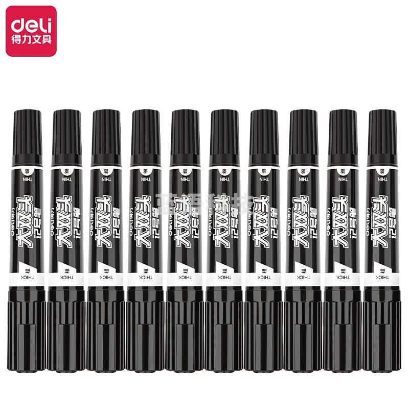 得力(deli)S555 大双头多用记号笔 10支/盒 黑色