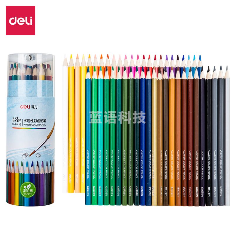 得力68132_48色水溶性六角杆彩铅(混)(48色/筒)