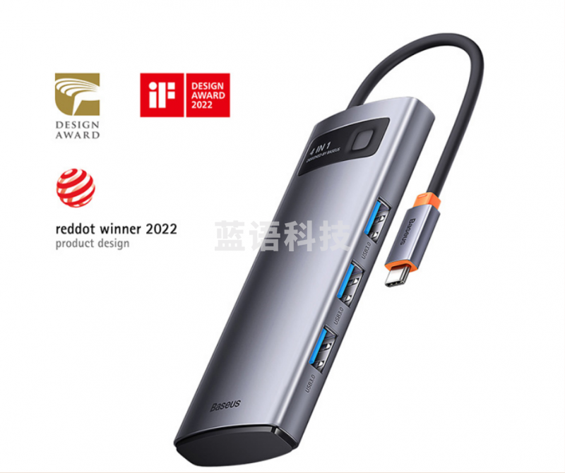 倍思 Type-C扩展坞3.0高速扩展坞四口hub集线器  适用苹果MacBook笔记本电脑拓展坞type-c延长线转换器转接头 深空灰