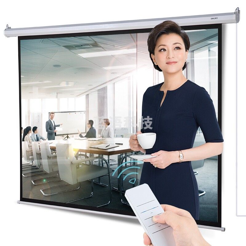 得力50493投影幕布电动幕布 120英寸家用高清幕布遥控升降投影布 得力50493电动幕(120英寸4：3)