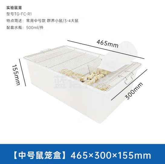 TIGERGENE 鼠笼实验室鼠盒 小鼠鼠笼大号小号 老鼠饲养笼子 繁殖笼盒 中号款 群养小鼠/3-4大鼠 + 水瓶