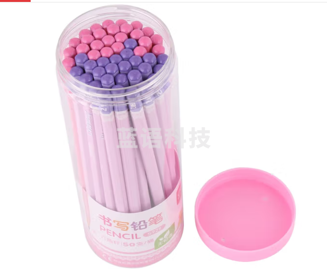 得力S929铅笔2B六角铅笔学生绘图50支卡通铅笔桶装学习用品 笔身粉色 2B