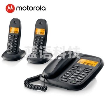 摩托罗拉(Motorola)CL102C数字无绳电话机座机子母机中文显示免提套装办公一拖二固定无线座机(黑色)
