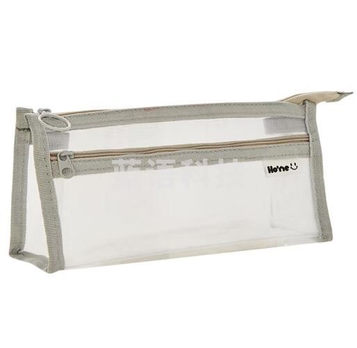 三年二班 灰色透明网纱笔袋大容量男孩女孩学生文具考试专用铅笔盒简约风文具袋铅笔袋