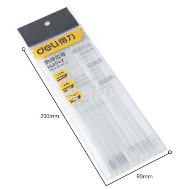 得力 DL5042 细 7mm-热熔胶棒(透明白)(10根/包)