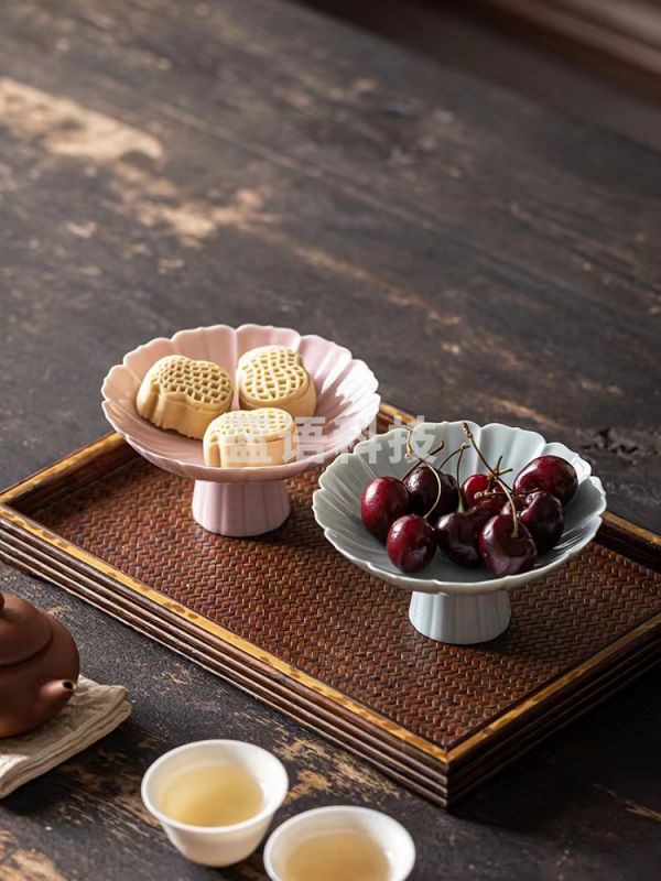 中式高脚茶点盘精致点心盘复古干果水果盘