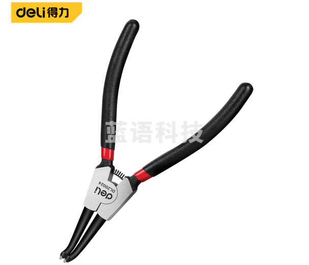 得力 DL20024德式外弯卡簧钳铬钒钢(红)7寸