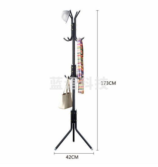 衣帽架铁艺衣架落地 办公室 立式简易挂衣架 黑色