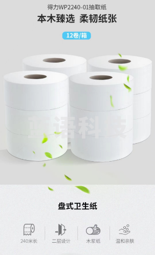 得力 WP2240-01 卷纸 商用大盘纸卫生纸厕纸 2层*240米*12卷(整箱销售)