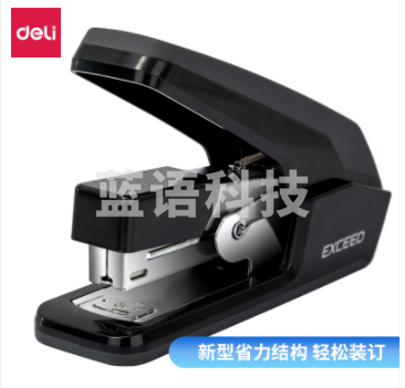 得力(deli)省力结构订书机/装订器/订书器 一指按压 适配12#钉 黑色0477