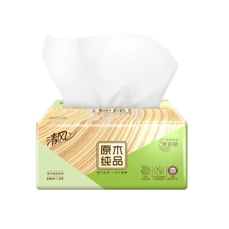 清风小原木纯品2层200抽纸巾餐巾纸 3包/提 BR38SC1