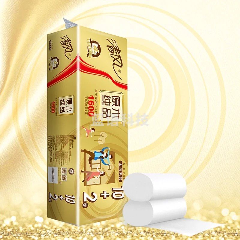 B01CDSJ1清风原木金装4层134克12卷平纹无芯卷纸 1600克