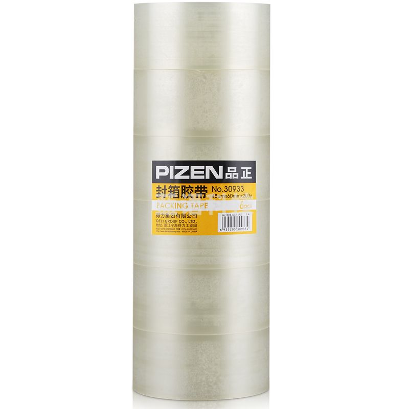 得力品正30933封箱胶带60mm*200y*45um(透明)(6卷/筒)