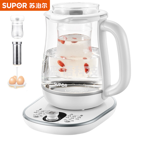 苏泊尔(SUPOR)SW-15YJ69 养生壶 多功能加厚玻璃煮茶器 1.5L 电水壶电热水壶绿茶壶茶叶 带滤网燕窝炖盅