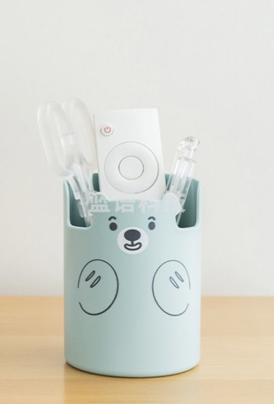 桌面办公学生小熊笔筒可爱简约桌面文具化妆刷收纳手机支架笔筒 蓝色