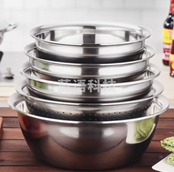 不锈钢盆加厚厨房打蛋洗 五件套加厚款(4实盆+1漏盆)火 中号20+22+24+26+28