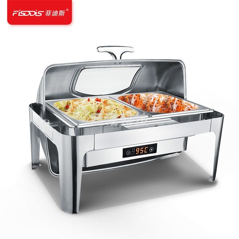 菲迪斯 自助餐炉电加热布菲炉方形翻盖 保温炉 可视双格9L