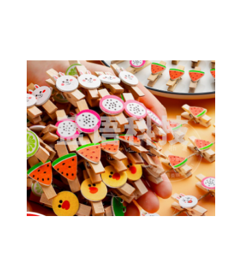 卡通相片夹子diy幼儿园手工材料彩色照片木质夹 带麻绳(10个每包)