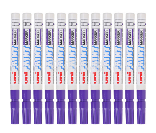 三菱(Uni)PX-21 小字油漆笔 0.8-1.2mm工业记号笔物流笔(可用于汽车补漆)紫色12支装