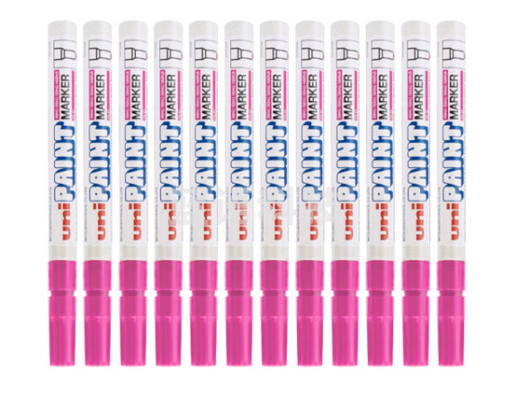 三菱(Uni)PX-21 小字油漆笔 0.8-1.2mm工业记号笔物流笔(可用于汽车补漆)粉色12支装