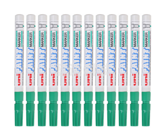 三菱(Uni)PX-21 小字油漆笔 0.8-1.2mm工业记号笔物流笔(可用于汽车补漆)绿色12支装