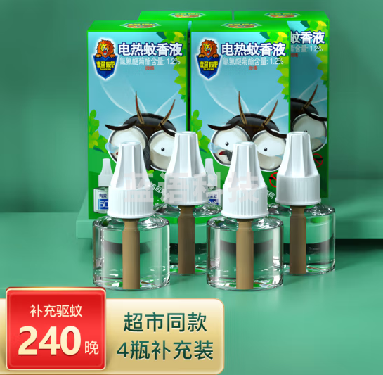 超威电蚊香液驱蚊液灭蚊液防蚊液补充液4瓶240晚