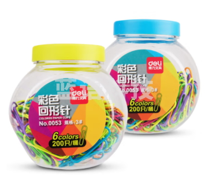 得力 0053 彩色回形针曲别针 3# 200只/桶 (单位：桶)
