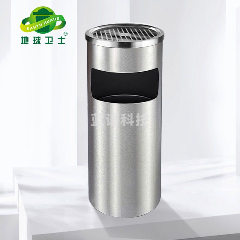 加厚不锈钢烟灰缸酒店大堂垃圾桶立式宾馆带内桶商场桶箱电梯口垃圾桶吸灰桶烟灰柱灭烟桶银色圆形