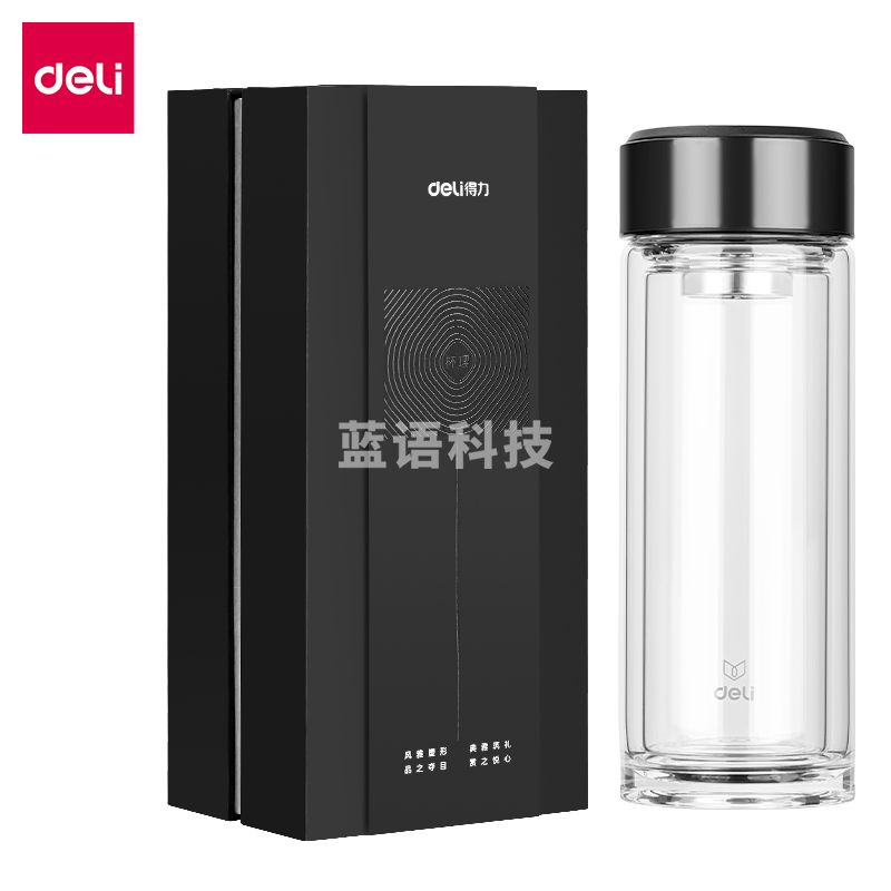 得力(deli) 17660双层玻璃杯(黑)(个)