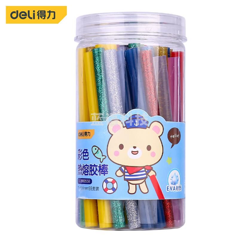 得力工具 DL390055B 彩色热熔胶棒 7x100mmx55支(单位：桶)