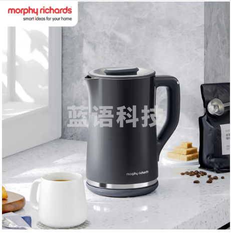 摩飞电器（Morphyrichards）电热水壶 烧水壶 热水壶 家用恒温水壶 1.5L全不锈钢304双层防烫实时显温开水壶 MR6070 灰